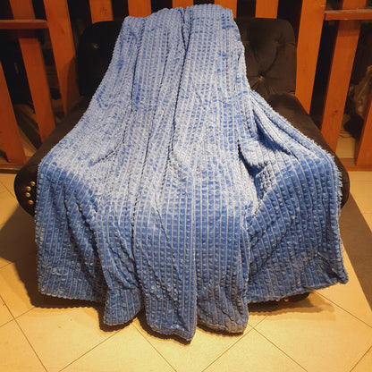 Traditional Blue Fleece Velvet Sherpa Blanket