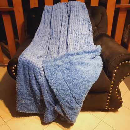 Traditional Blue Fleece Velvet Sherpa Blanket