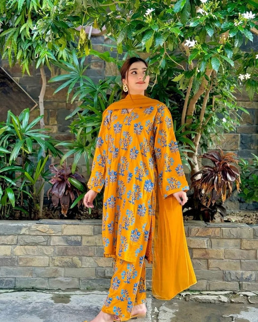 (mustard ) Sapphire 2pc Stitched Brand Suits (premium Lilen)