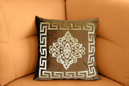 Embossed Brown Velvet Laser Cut Cushion Cover 17 x 17