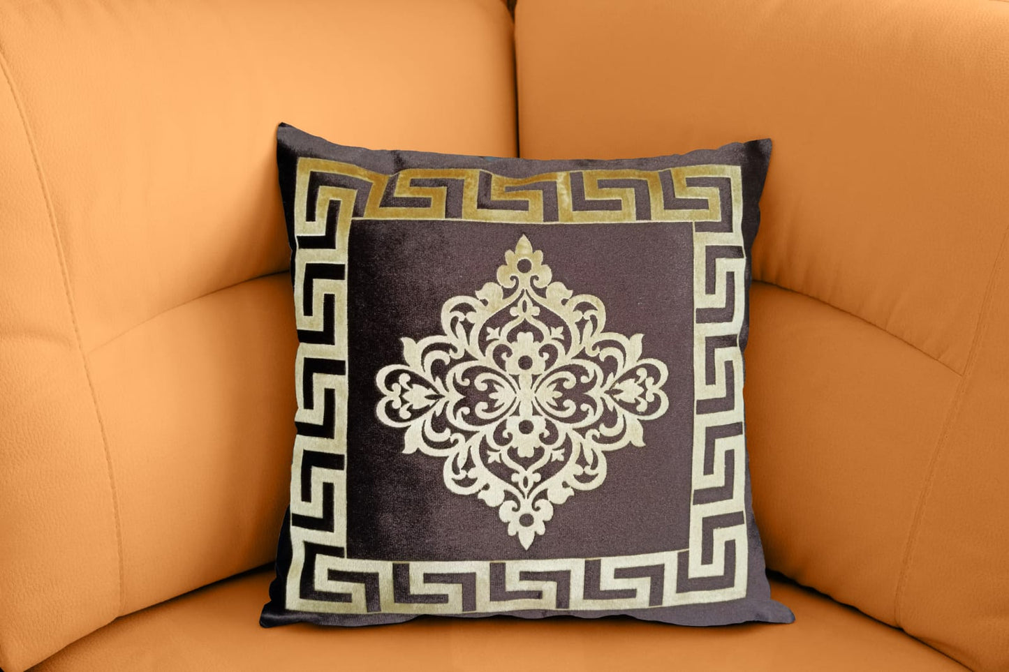 Embossed Chocolate Brown Velvet Laser Cut Cushion Cover 17 x 17