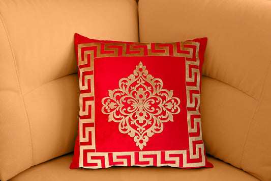 Embossed Red Velvet Laser Cut Cushion Cover 17 x 17