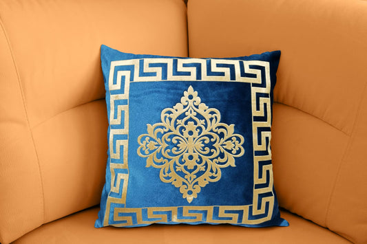 Embossed Blue Velvet Laser Cut Cushion Cover 17 x 17