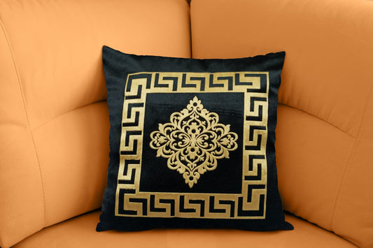 Embossed Black Velvet Laser Cut Cushion Cover 17 x 17