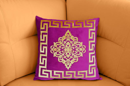 Embossed Purple Velvet Laser Cut Cushion Cover 17 x 17