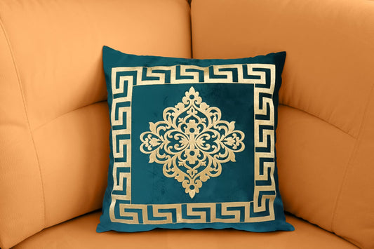 Embossed Sea Green Velvet Laser Cut Cushion Cover 17 x 17