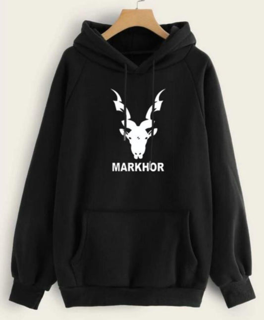 Men's Boys Markhor Graphic Printed Design Black Fleece Hoodie M L XL (FREE DELIVERY)