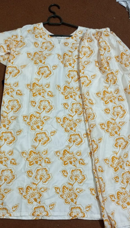 ( Mustard) Rangoon🌺 Print Stitched Suits Casual Wear (Lilen)