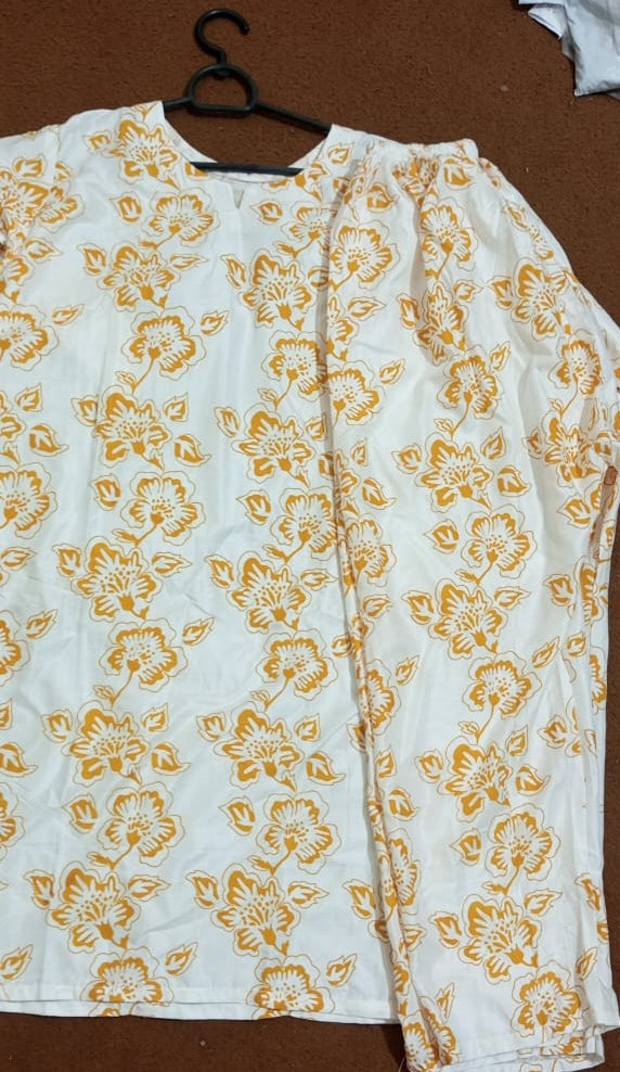 ( Mustard) Rangoon🌺 Print Stitched Suits Casual Wear (Lilen)